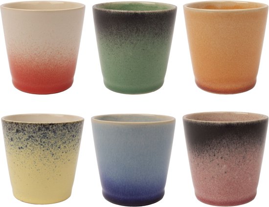 Studio Tavola Koffiekopjes- Fire - 200 ml - Set van 6 - Aardewerk - Diverse Kleuren en Patronen - Magnetron- en Vaatwasserbestendig