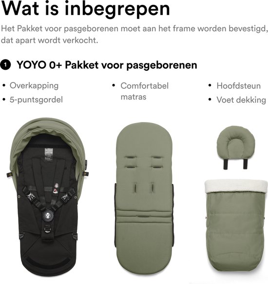 Stokke YOYO 0+ Newborn Pack, Olive - Inclusief matras, uitschuifbare luifel en vijfpuntsgordel - Vereist YOYO-frame (apart verkrijgbaar) van Stokke — afbeelding 2