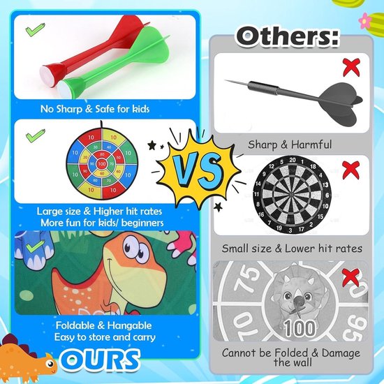 Montessori speelgoed dinosaurus-thema dartbord cadeau jongens meisjes 3-12 jaar - outdoor spelletjes klittenbandbalspel - feestspelletjes - voor kinderen van FUNPENY — afbeelding 4