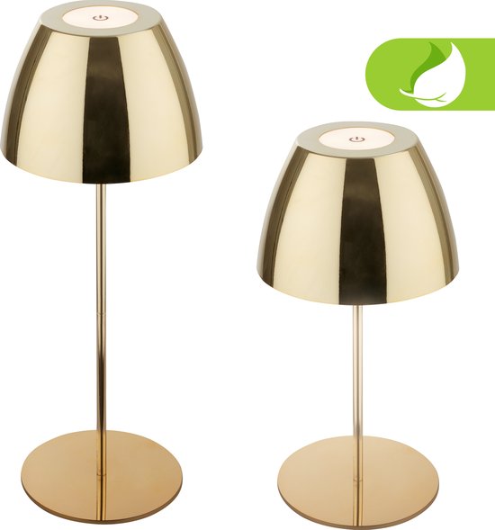 Briloner Serina - Lampe de table LED sans fil IP44 - 7522017 - Dimmable - Tactile - Résistant aux éclaboussures - Sans fil - Batterie et source lumineuse interchangeables - Ø13,5 x 36 cm - Couleur Or