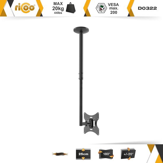 Plafondbeugel | Nedis | 26 tot 42 inch (Draai en kantelbaar, Verstelbaar, Max. 20 kg