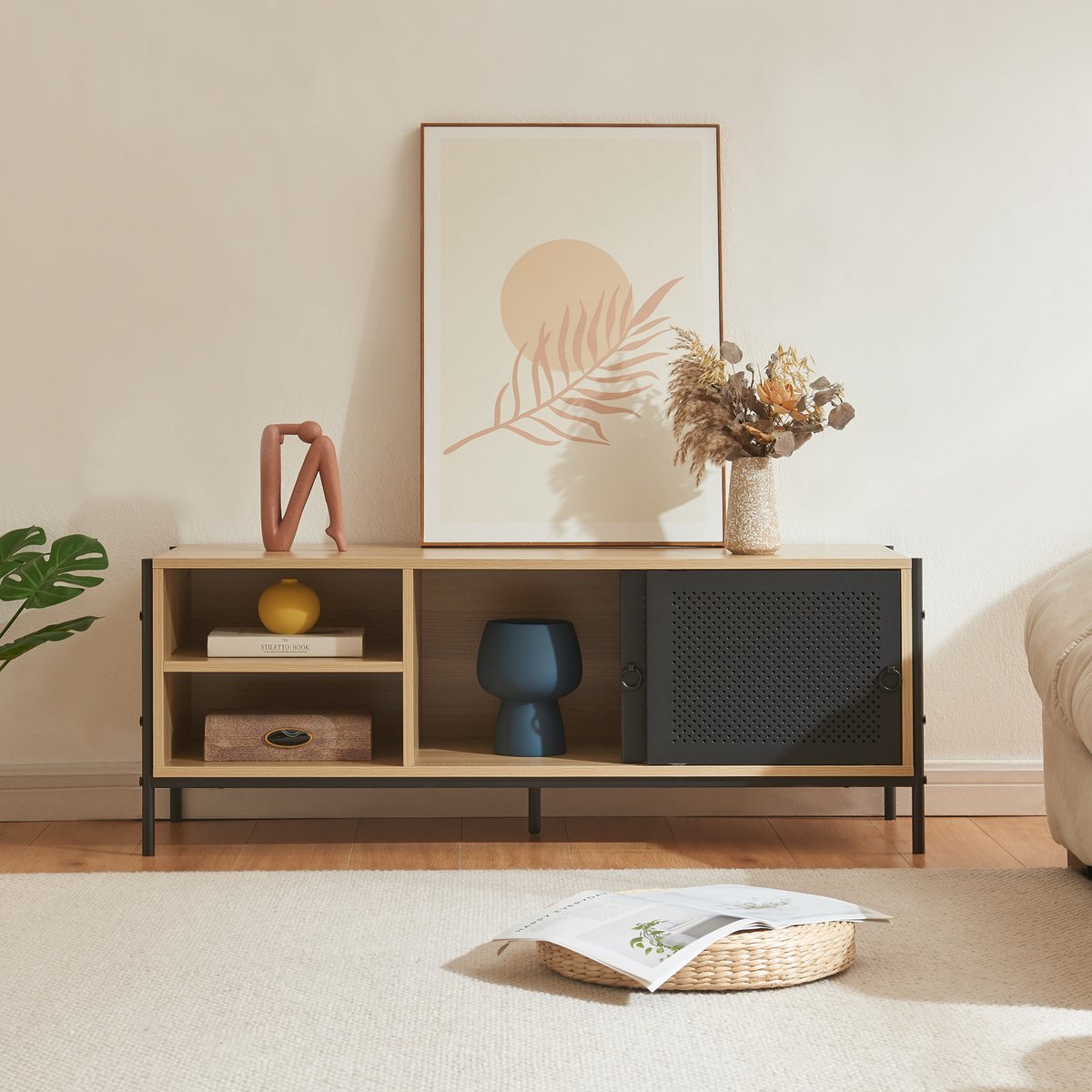 en.casa TV meubel Tysnes 120x40x45 cm eikenkleurig en zwart [en.casa]