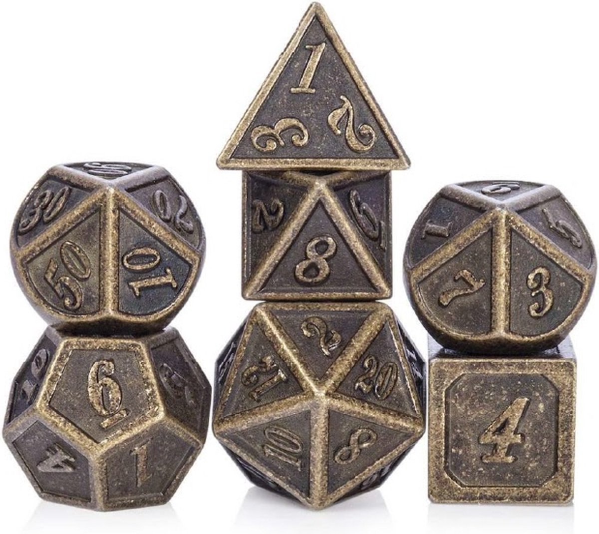 Lapi Toys - Dungeons and Dragons dobbelstenen - DnD Dice - Polydice - Dobbelstenen Dungeons Dragons - Metal dice - Metalen Dobbelstenen - DnD Dice Set - 1 set (7 stuks) - Metaal - Bronskleurig