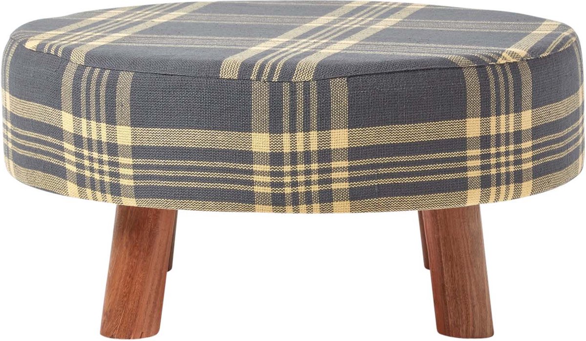 Homescapes kruk grijsgeel geblokte houten poten 62 rond
