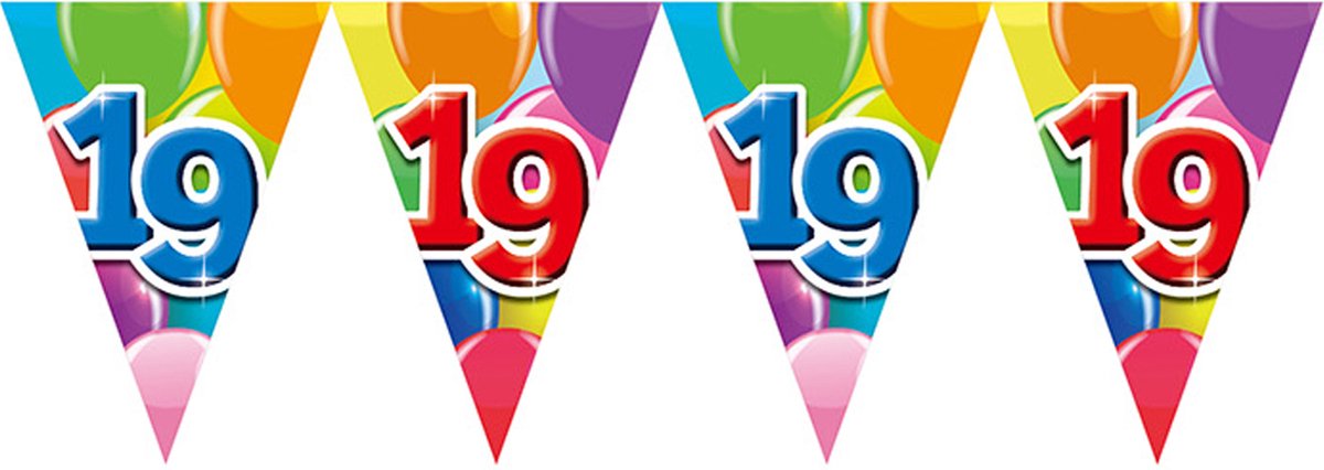 3x Vlaggenlijn 19 jaar 10 meter - Verjaardag Feestje Vlag Vlaggen Versiering Slinger Feestdecoratie Decoratie