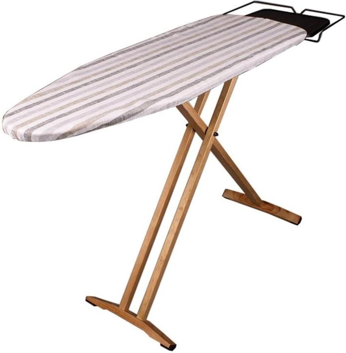 Opvouwbare houten strijktafel 130 x 47 cm hoogte 92 cm katoenen overtrek ijzeren steun stoomsteun Strijkplank