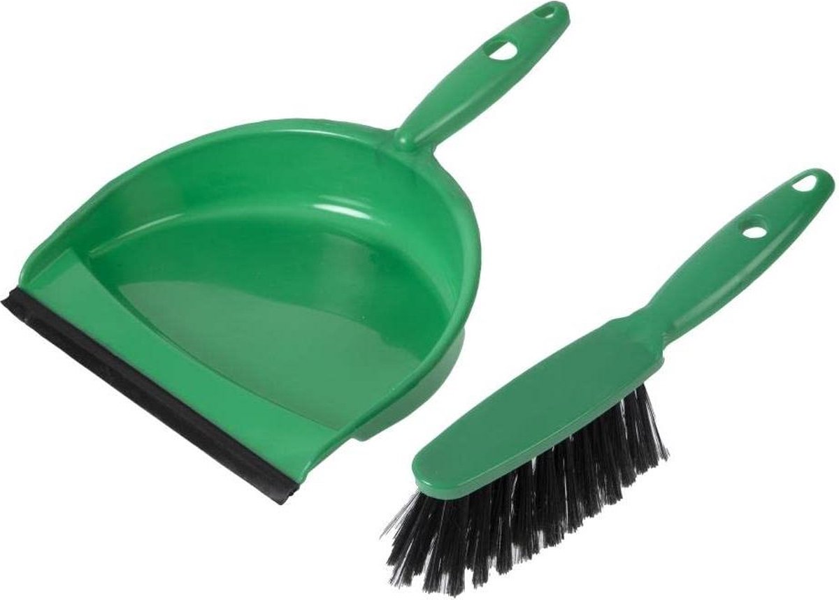 Goedkoopste Stoffer en blik set - groene zachte borstel - handig voor het huishouden