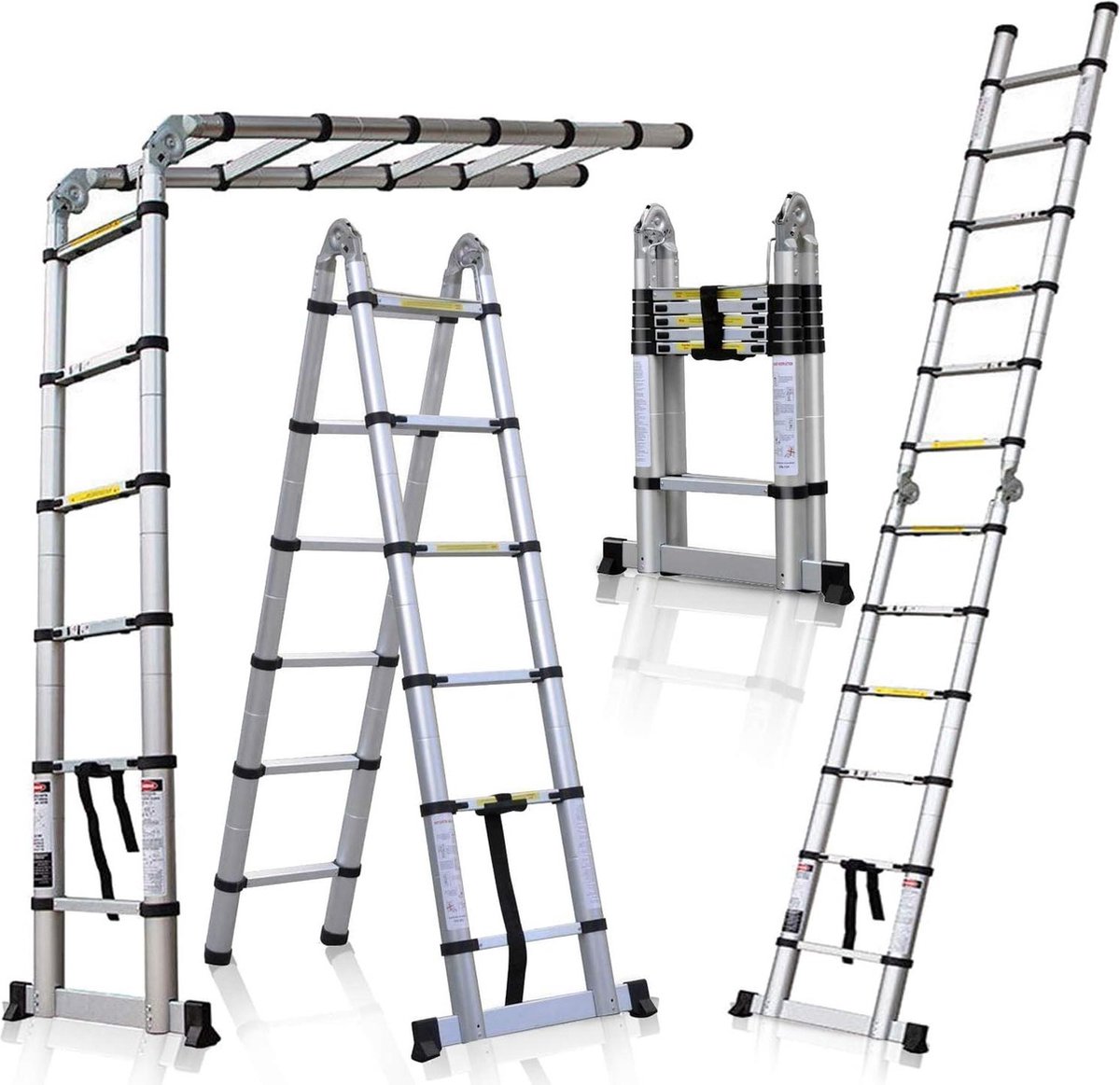 Telescopische ladder 5 m multifunctionele-uitvoering voor aanleg- en schuifladder dubbelzijdige sta- en trapladder max. belastbaarheid 150 kg Telescopische ladder