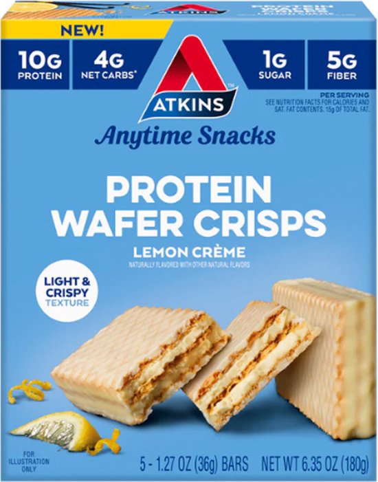 Atkins | Protein Wafer Crisps | Lemon Crème | 5 x 36 gram