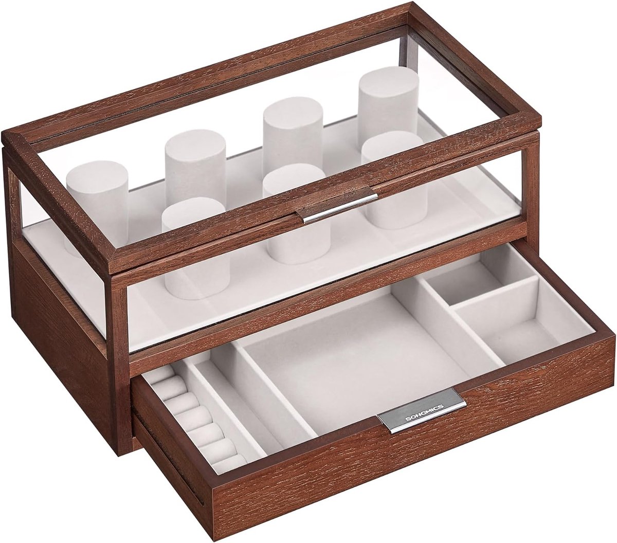 Horlogebox 2 niveaus - Met 7 horlogekussens cadeau -idee koffiebruin