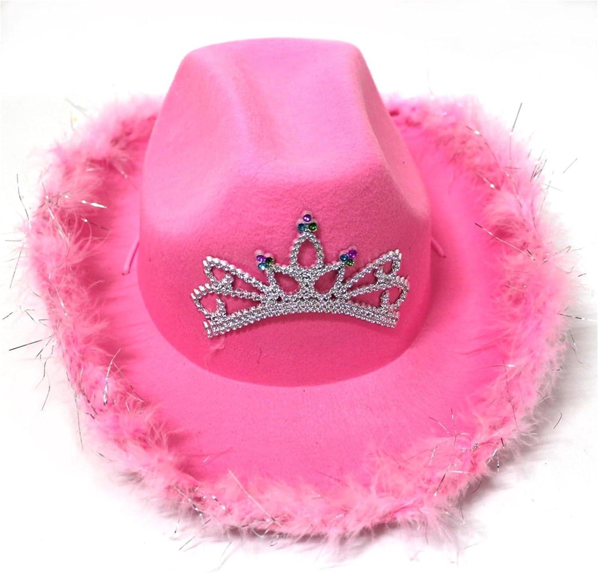 Hestya Cowgirl Cowgirl-kostuumaccessoires, roze, cowboyhoed met veren, pailletten, kwasten, rok en hart, feestbril, glitter, cowgirl, outfit voor carnaval, western, party, buikdansen