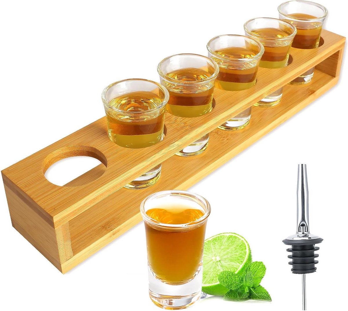 3 cl borrelglazen set met dienblad 6 stuks van 30 ml borrelglaasjes 6-delige set met plank borrelglashouder