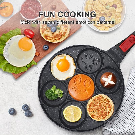 MEGYAD Pannenkoekenpan met 4 gaten: spiegeleipan, anti-aanbakpan, inductie, 4 gaten, oogpan, pannenkoekenpan met spatel en siliconen borstel, voor pannenkoeken, spiegelei, voor inductie en gasfornuis