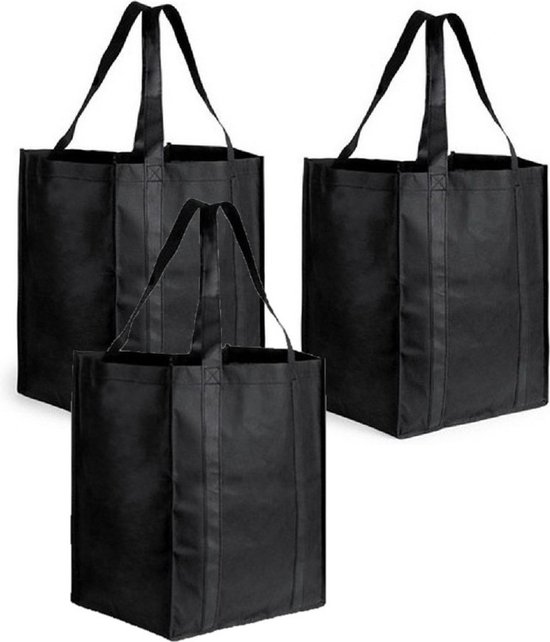 Boodschappen tas/shopper BIGGY - 4x stuks - zwart - 38 x 33 x 25 cm - Stevige boodschappentassen/shopper bag