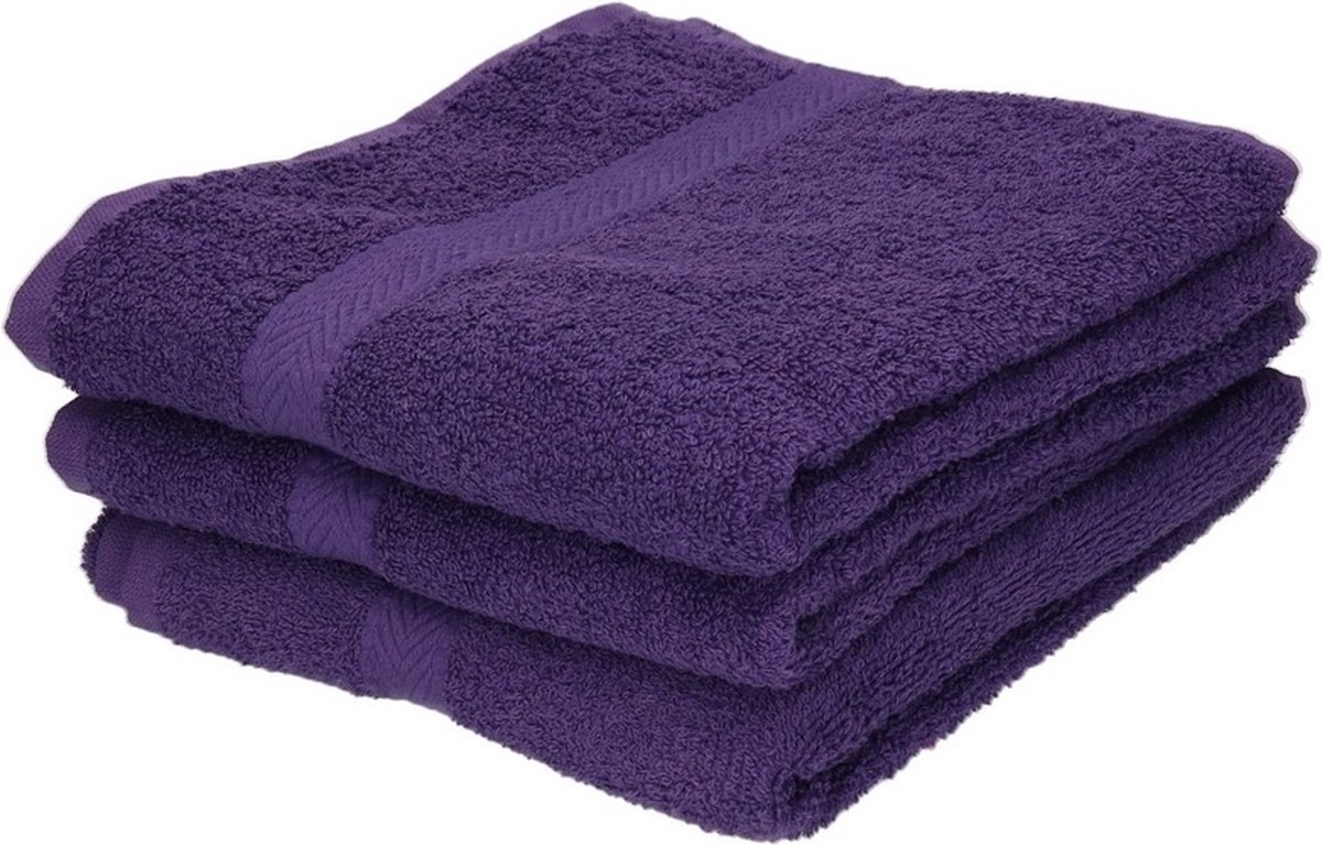 Towelcity Luxe badhanddoek - 3x - paars - 50 x 90 cm - 550 grams - Badkamer textiel - Katoen