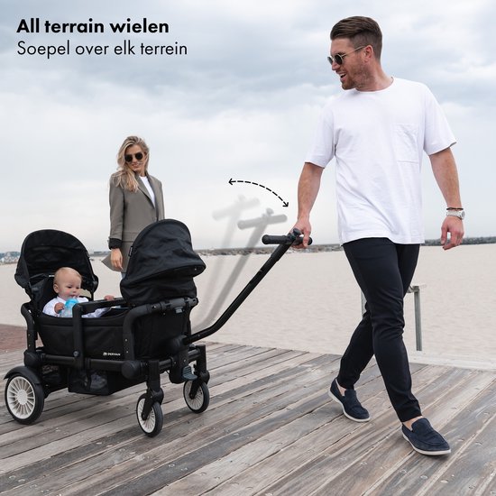Deryan Luxe Sandy bolderkar - Duo buggy - tandem buggy - opvouwbaar - inklapbare bolderwagen - duo kinderwagen - Zwart van Deryan — afbeelding 5