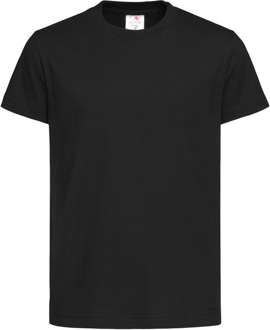 Zwart T-shirt met ronde hals, korte mouwen.