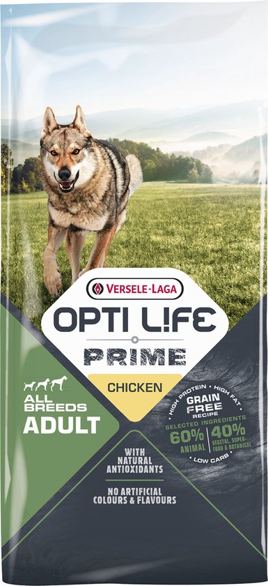 Opti Life Prime Adult All Breeds Kip - Hondenvoer - 12.5 kg Graanvrij