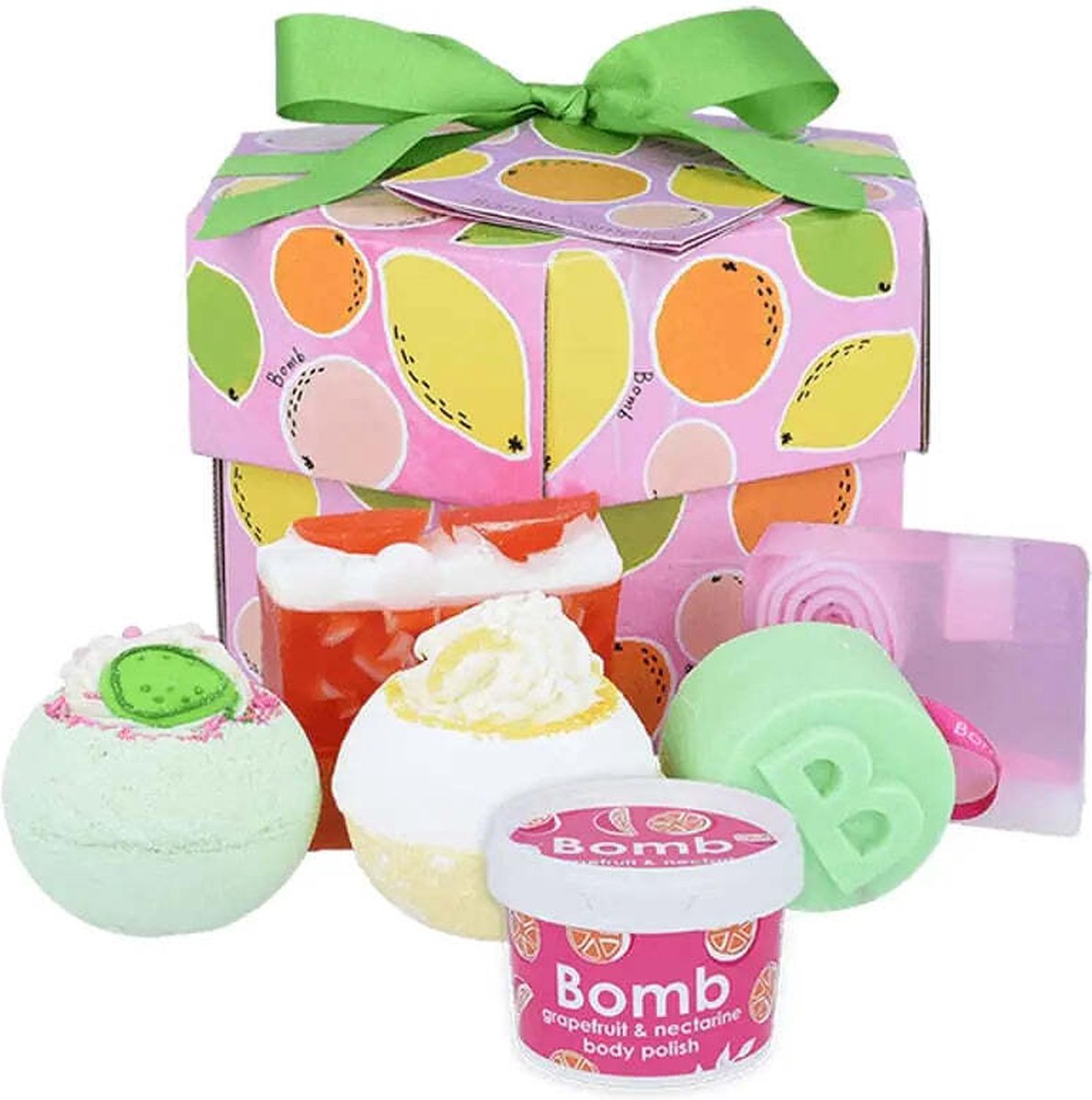 Goedkoopste Bomb Cosmetics - Fruit Basket Hex Box - Geschenkset Badproducten - Handgegoten Zeep - Bath Bombs - En Meer!