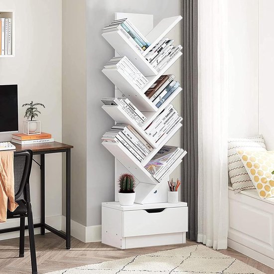 Coleshome Boekenrek, staande boekenkast met 6 niveaus, houten boekenrek