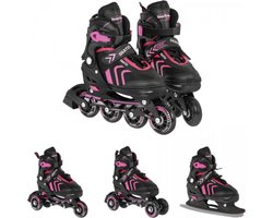 Playos® - Skeelers - 4 in 1 - Zwart/Roze - maat 39 tot 43 - Verstelbaar - Inline Skates - Schaatsen - Rolschaatsen