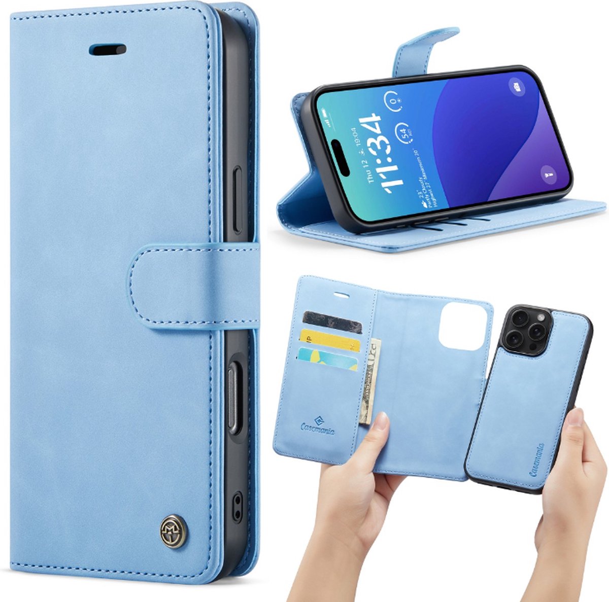 Casemania – iPhone 16 Pro – 2 in 1 – Bookcase - Licht Blauw