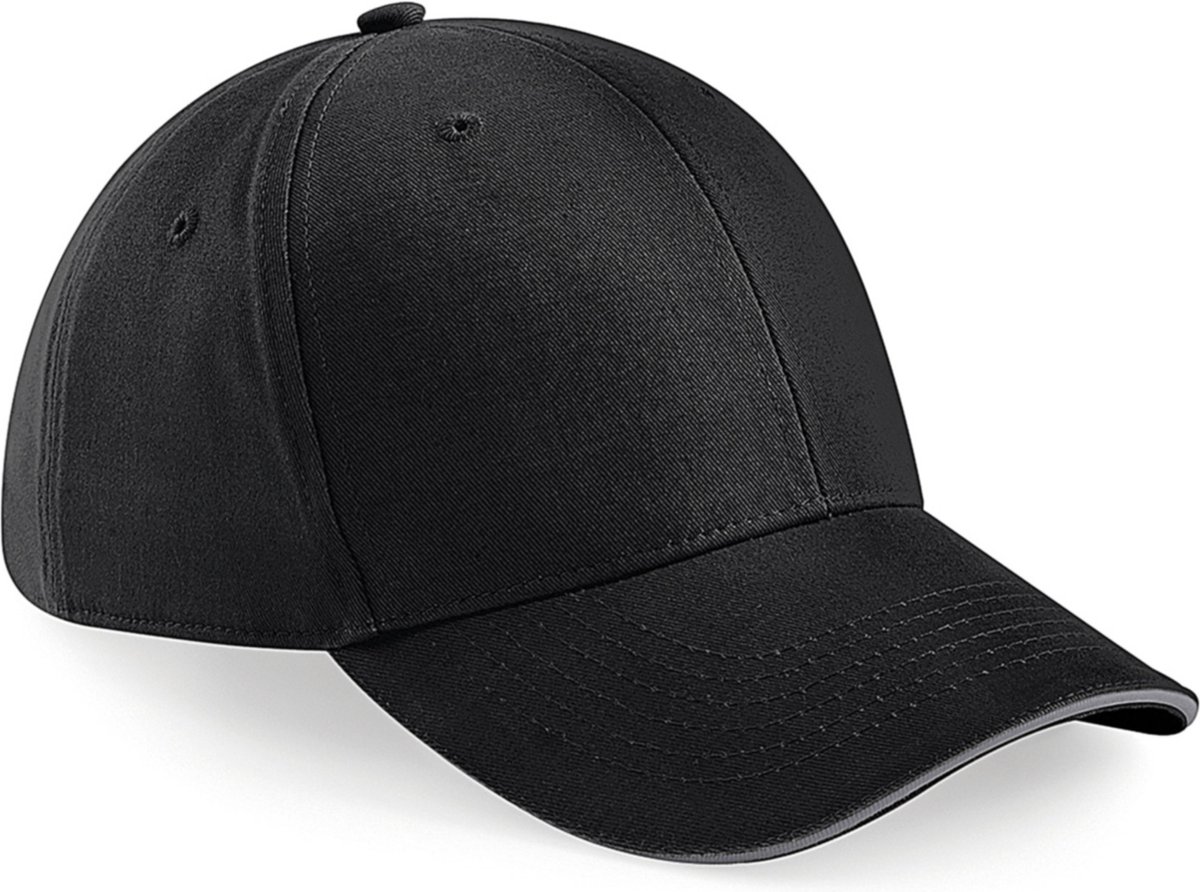 Beechfield Pet - zwart met grijs - 6 panel baseballcap - volwassenen - katoen