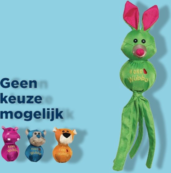Groen konijnen Wubba speelgoed met lange flappen, met kleinere Hippos, apen en leeuwen.