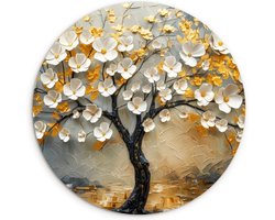WallCircle® Wandcirkel 60x60 cm - Muurcirkel Boom - Bloemen - Goud - Kunst - Levensboom - Modern - Lente - Natuur - Muurdecoratie cirkel woonkamer - Wanddecoratie slaapkamer - Kamer decoratie accessoires - Ronde schilderijen binnen