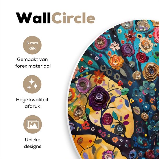 WallCircle® Wandcirkel 140x140 cm - Muurcirkel Boom - Levensboom - Kleurrijk - Bloemen - Modern - Abstract - Natuur - Muurdecoratie woonkamer cirkel - Wanddecoratie slaapkamer - Kamer decoratie accessoires - Ronde schilderijen binnen