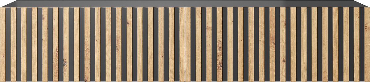 Selsey Telire - RTV kast 138.6 cm - Zwart met lamellenfront eiken artisan