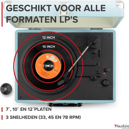 Platenspeler Bluetooth IN/OUT - Audizio RP116BL - 2025 model - Retro platenspeler met speakers - Blauw — afbeelding 4