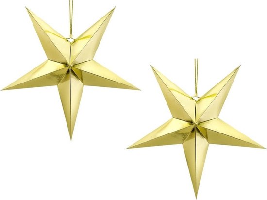 Pakket van 10x stuks kerstster decoratie gouden ster lampionnen 30 cm - Gouden kerststerren hangdecoratie 30 cm