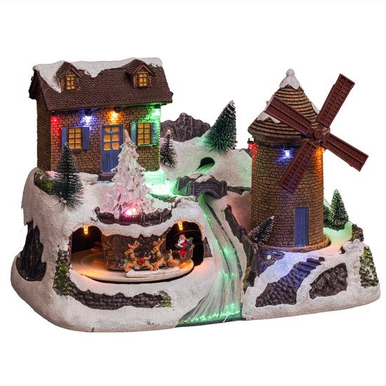 Feeric Lights & Christmas - Kerstdorp kerst tafereel - huis en molen - met led verlichting - 31 cm