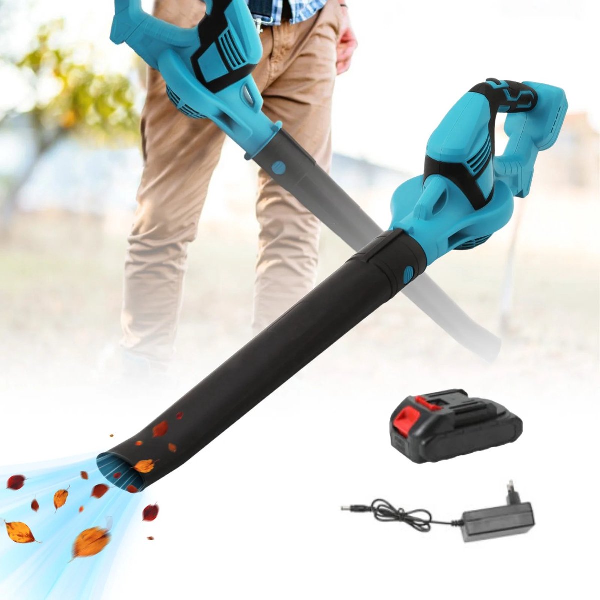 Bladblazer Lithium batterij Draadloos 18V 1800rpm Windsnelheid: 0-15 m s Luchtvolume: 3 8 min Tuingereedschap Herfst Blauw