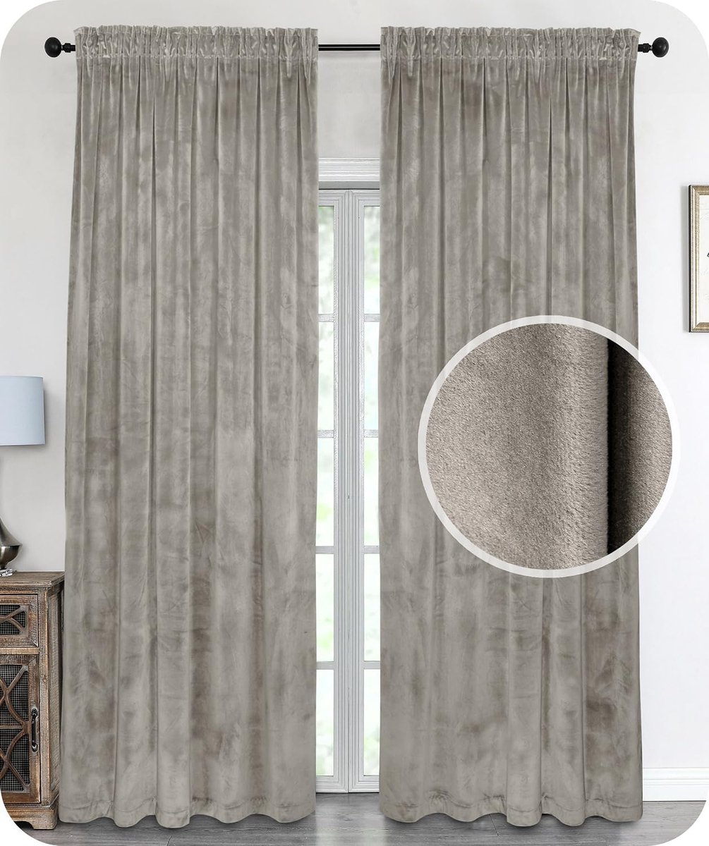 Riokem ® Fluwelen gordijn, plooiband, U-bandgordijn, verduisterend en ondoorzichtig, 140 x 175 cm (breedte 140 cm, hoogte 175 cm, taupe)