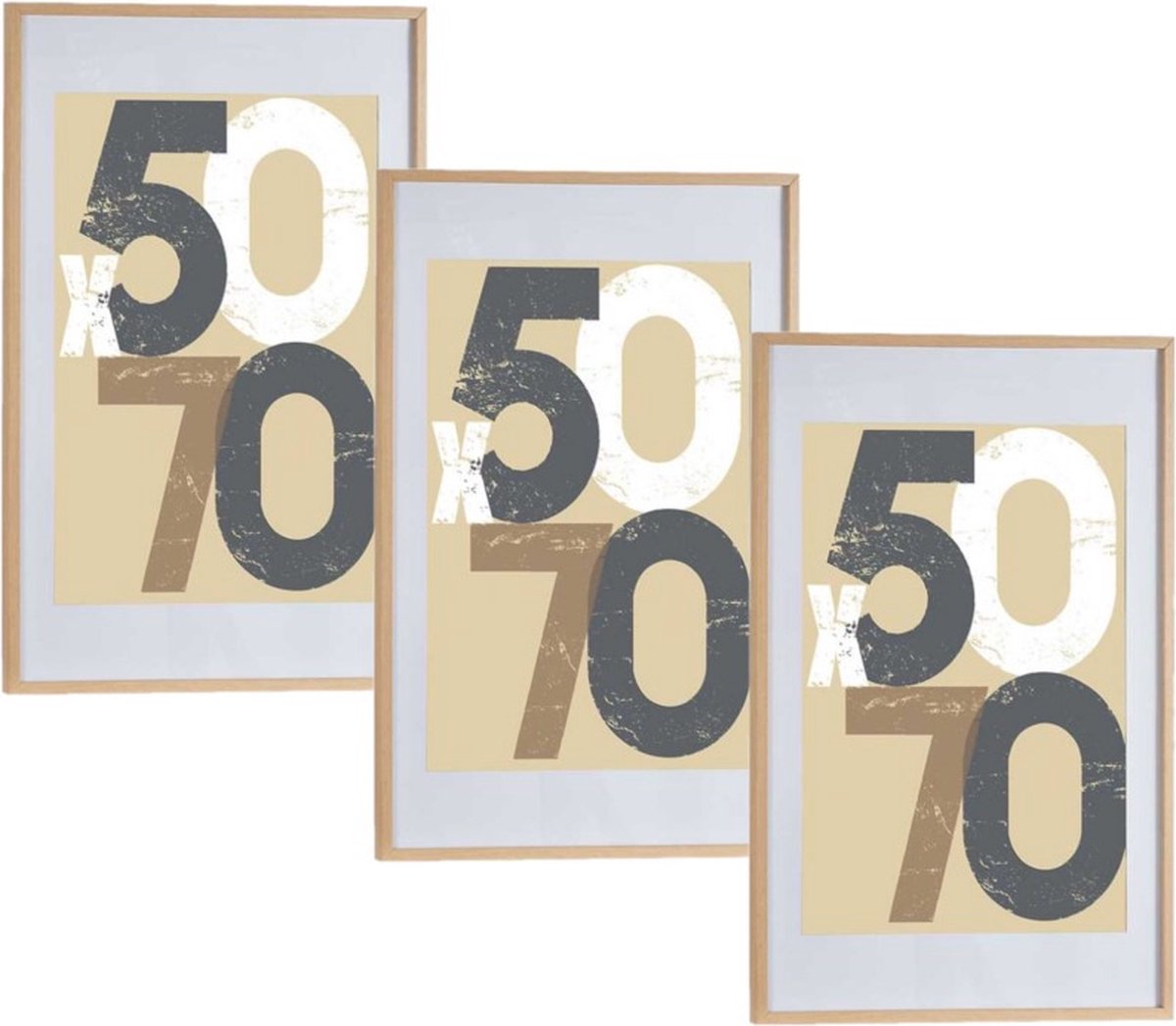 Arte r 3x stuks houten fotolijst - bruin - 60 x 90 cm - fotolijstje - met passe-partout - decoratie