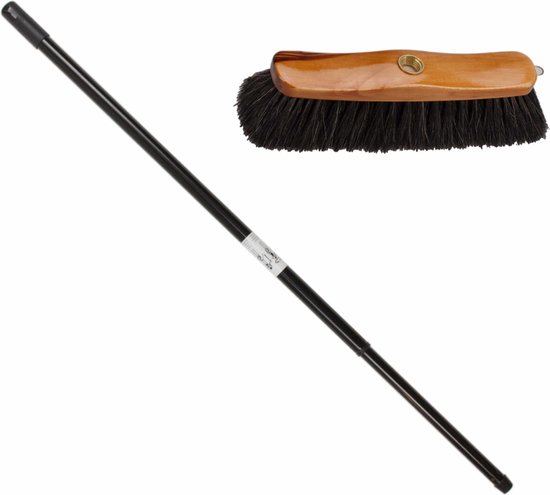Houten binnenbezem 29 cm inclusief metalen telescoopsteel zwart/bruin 80 - 130 cm - Zachte kamerbezems van Sorbo — afbeelding 2