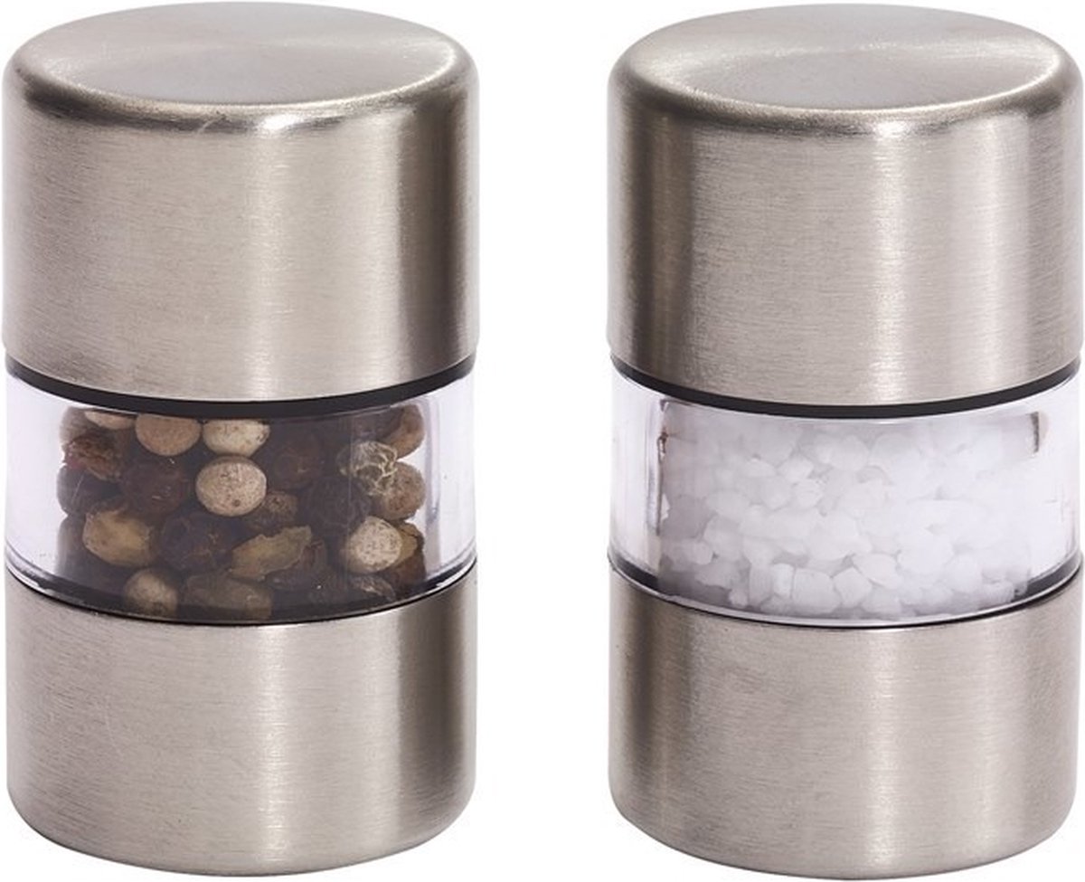 Peper en zout set - 5 x 3 cm - RVS/kunststof - pepermolen - zoutmolen - incl geschenkdoos