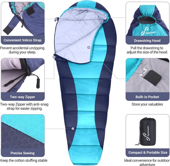 Slaapzak, outdoor, mummieslaapzak: 3-4 zones, licht, waterdicht, slaapzak 5 °C - 15 °C, voor stimulus, festival, camping, indoor, klein verpakkingsformaat en ultralight van Merkloos — afbeelding 4
