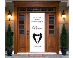 Deur Decoratie 75x200cm (pvc) - bruiloft - bruidegom - feest poster - versiering - wedding - backdrop