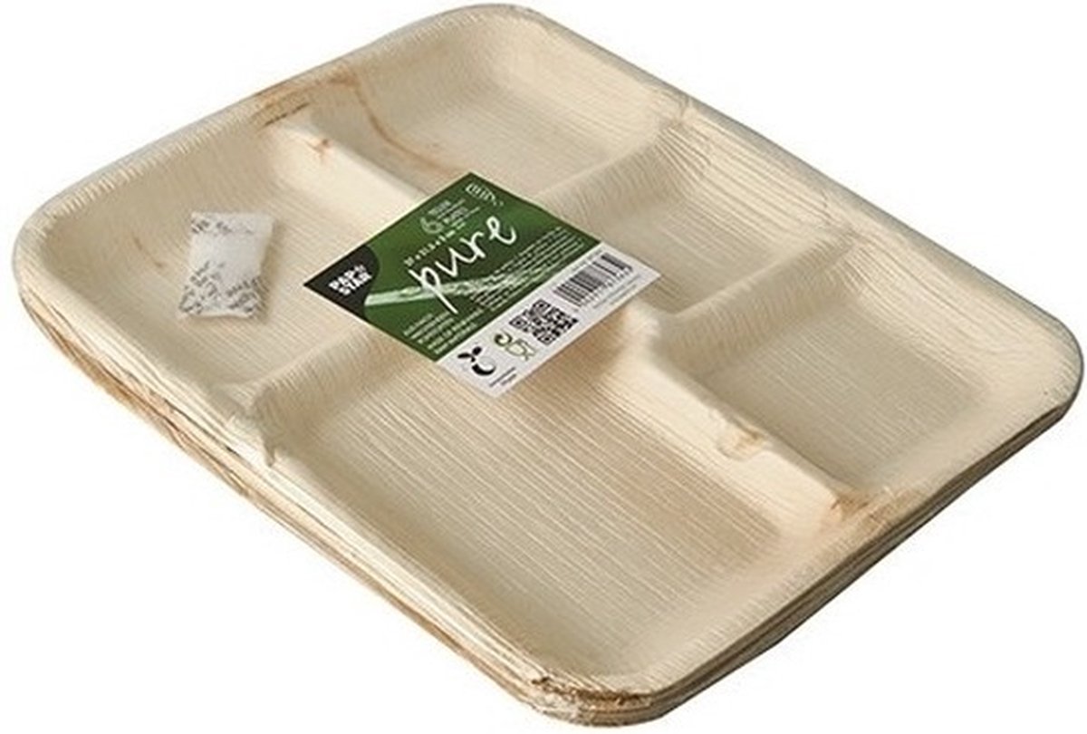 6x Biologisch afbreekbare 5-vaks borden palmblad 27 cm - Wegwerp bordjes