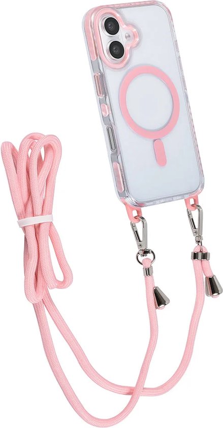 Étui adapté pour : iPhone 16 Étui tour de cou - Étui magnétique Magsafe avec cordon - Étui avec cordon - Étui avec cordon - Rose