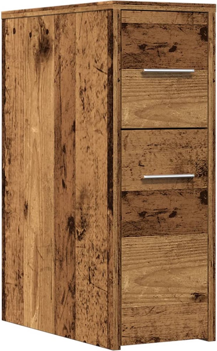 vidaXL - Badkamerkast - smal - met - wielen - bewerkt - hout - oud - houtkleurig