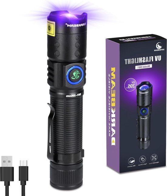 Foto: Zaklamp 395 nm ultraviolet flashlight black light led rechargeable usb c focusable leak detection curing uv resin water resistant woods lamp