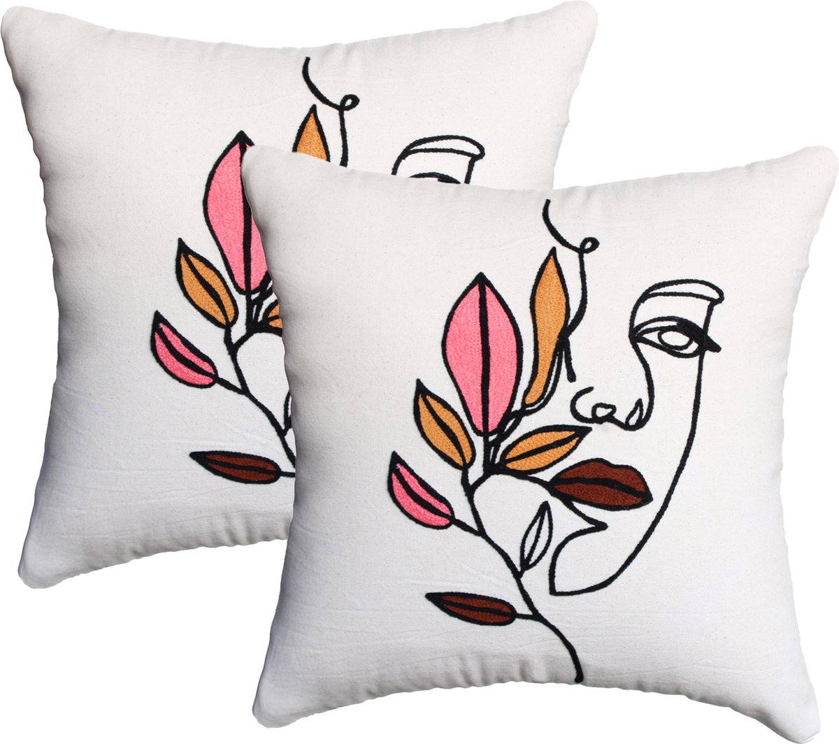 Urbane Hide Set van 2 kussenhoes 45x45 cm | Kussens woonkamer | kussensloop | sierkussens | cushion cover | katoen | Embroidery creme