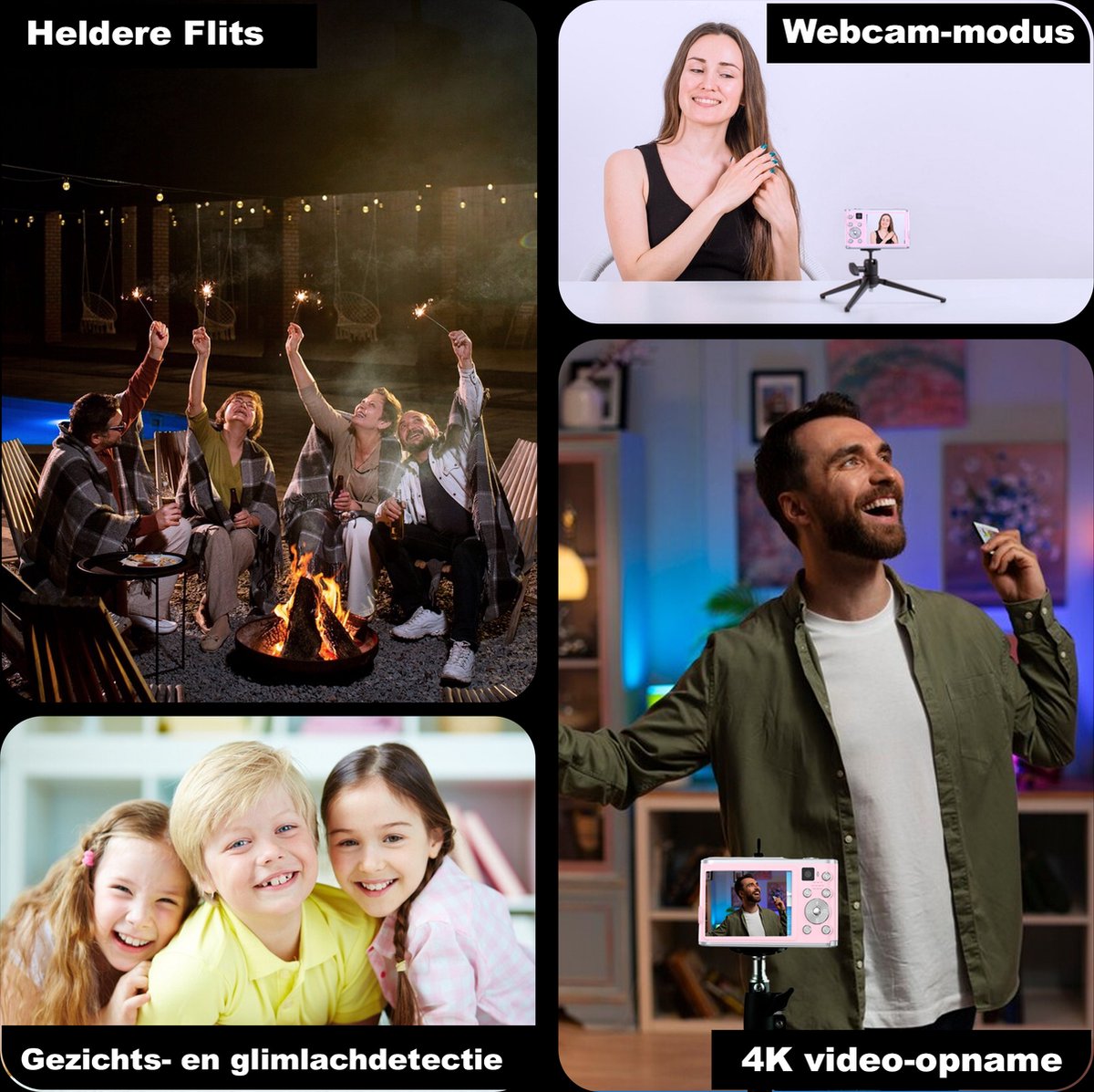 K&L Digitale Camera 4K - Fototoestel - Fotocamera - Compact Camera - Vlog Camera - Voor Kinderen - Inclusief 64GB - NL Software - Roze thumbnail 6