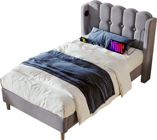 Gestoffeerd bed, 90 x 200 cm, eenpersoonsbed, tienerbed