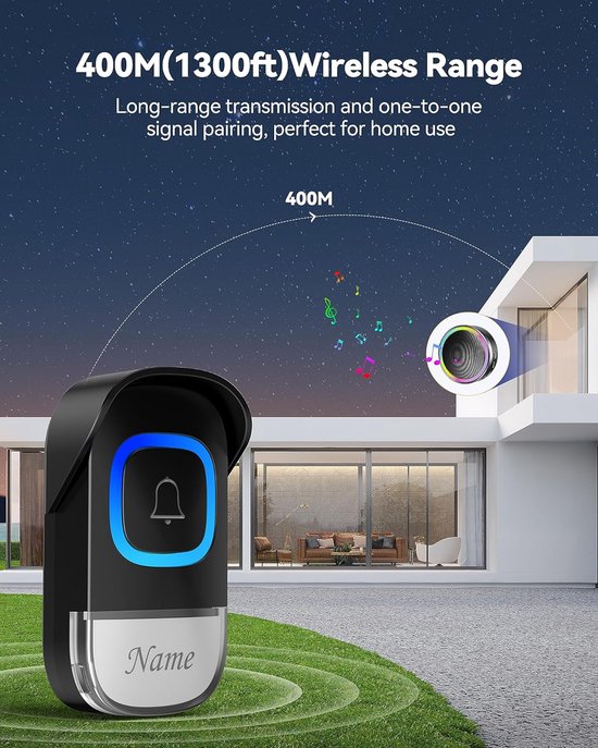 TECKNET Draadloze Bluetooth speaker met deurbelfunctie - Oplaadbaar met RGB Licht - Bereik tot 400M - 100dB / Mute Mode — afbeelding 4