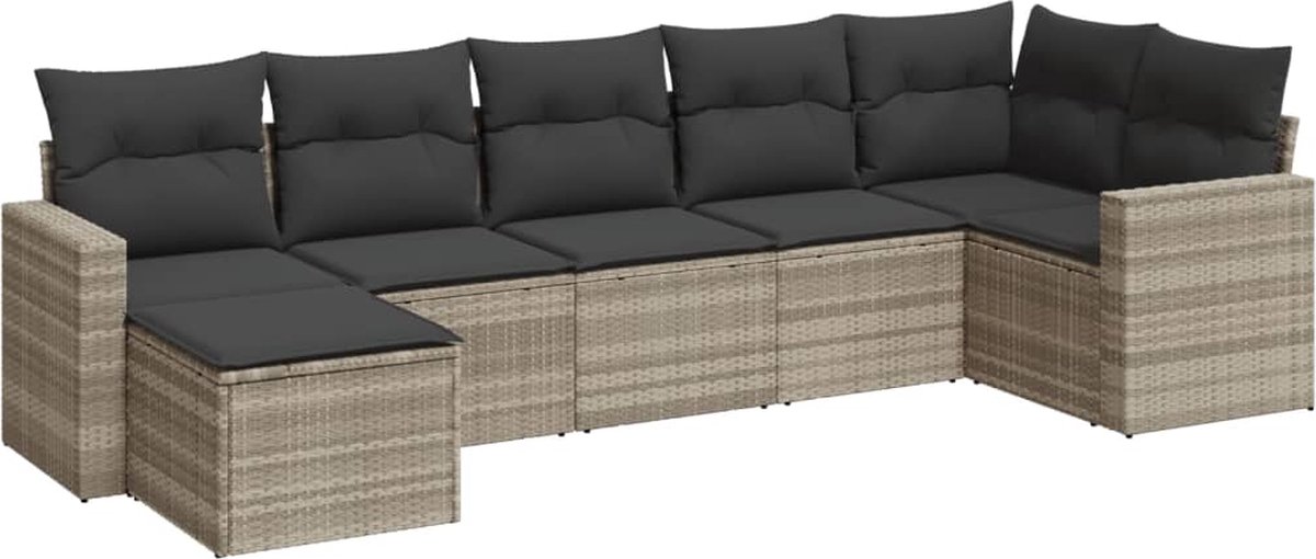 vidaXL 7-delige - Loungeset - met - kussens - poly - rattan - lichtgrijs